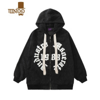 YANXUMz 美式复古字母刺绣华夫格卫衣男秋季小众高街休闲连帽开衫外套