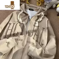 YANXU刺绣开衫卫衣男oversize美式潮牌痞帅潮流连帽情侣外套