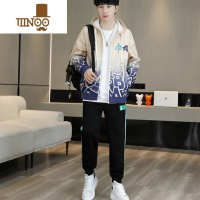 YANXU卫衣套装男生国潮连帽开衫青少年潮流帅气初中高中学生外套