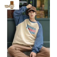 YANXU秋季新款oversize拼色字母印花潮牌卫衣男情侣装学生上衣潮流