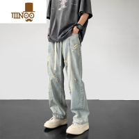 YANXU冰丝牛仔裤男夏季薄款美式高街vibe水洗破洞潮牌宽松直筒休闲长裤