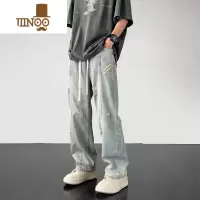 YANXU冰丝牛仔裤男夏季薄款美式高街vibe水洗破洞潮牌宽松直筒休闲长裤
