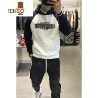 YANXU2023新款撞色连帽卫衣男美式潮牌字母印花套头长袖休闲上衣