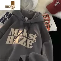 YANXU美式复古连帽卫衣男秋季新款潮牌字母印花上衣青少年宽松套头衣服