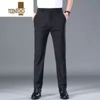 YANXU夏季薄款冰丝休闲裤男士宽松直筒长裤子2023新款黑色弹力商务西裤