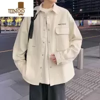 YANXU设计感口袋港风衬衫男长袖秋季宽松字母潮牌日系潮流帅上衬衣外套