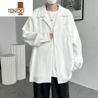 YANXU夏季vintage复古翻领衬衫男长袖港风宽松百搭感防晒衬衣外套