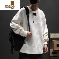 YANXU款圆领卫衣男条纹长袖休闲加绒加厚大码套头宽松上衣百搭潮牌