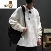YANXU款圆领卫衣男条纹长袖休闲加绒加厚大码套头宽松上衣百搭潮牌