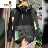 YANXU潮牌休闲连帽工装卫衣男款韩版潮流时尚拼色口袋宽松套头上衣