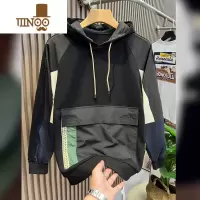 YANXU潮牌休闲连帽工装卫衣男款韩版潮流时尚拼色口袋宽松套头上衣