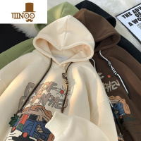 YANXU印花连帽卫衣男青少年帅气百搭外套美式潮牌宽松休闲套头上衣