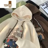 YANXU印花连帽卫衣男青少年帅气百搭外套美式潮牌宽松休闲套头上衣