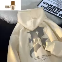 YANXU连帽卫衣男美式复古发泡上衣服青少年百搭宽松休闲外套