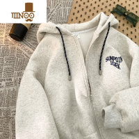 YANXU连帽开衫卫衣男2023款美式hiphop青少年宽松字母刺绣休闲外套