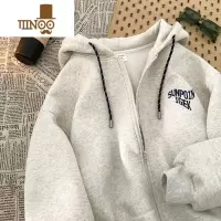 YANXU连帽开衫卫衣男2023款美式hiphop青少年宽松字母刺绣休闲外套