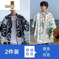 YANXU冰丝短袖衬衫男2023夏季新款薄款小熊衬衣港风上衣潮半袖男士外套