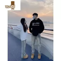 YANXU国潮字母印花连帽卫衣男女款2023秋季情侣装长袖帽衫上衣