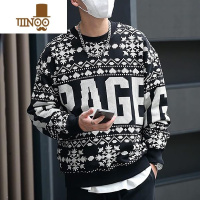 YANXU2023秋季新款男士圆领字母卫衣长袖百搭潮牌痞帅宽松时尚休闲上衣