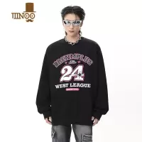 YANXU2023新款潮牌字母刺绣圆领卫衣男生秋季美式复古宽松情侣上衣
