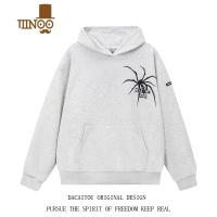 YANXU126KID 美式复古蜘蛛字母印花连帽卫衣男休闲百搭秋季情侣上衣ins