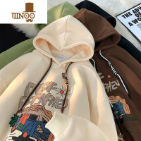 YANXU卫衣男秋季美式复古卡通印花连帽上衣服潮牌宽松休闲帽衫外套