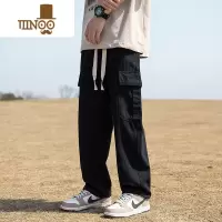 YANXU男生卡其色工装裤男夏季薄款宽松直筒裤休闲裤子阔腿2023新款