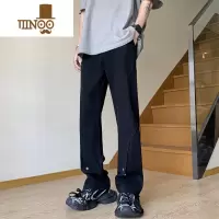 YANXU美式高街纽扣设计感牛仔裤男夏季潮牌百搭直筒显瘦微喇休闲裤男生