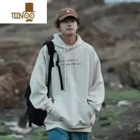 YANXU美式复古卫衣男秋季新款潮牌oversize宽松连帽字母印花套头上衣服