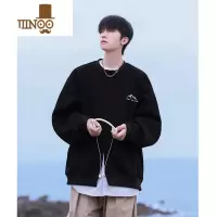 YANXU假卫衣男条纹拼接长袖衬衫潮牌宽松青少年休闲学生外套