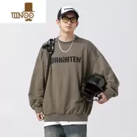 YANXU2023新款男士美式休闲做旧字母印花卫衣宽松高街潮牌上衣