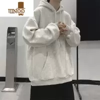 YANXU连帽卫衣男2023新款纯色帽衫男生上衣美式高街宽松痞帅