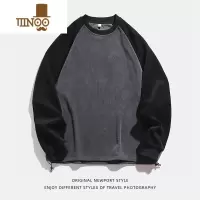 YANXU380G肌理欧棉卫衣男2023新款插肩袖撞色宽松百搭外套上衣