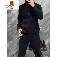 YANXU新款男士潮流拼接连帽长袖卫衣男百搭简约纯色套头帽衫宽松