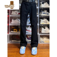 YANXU美式高街头黑色基础款复古水洗微喇牛仔裤修身显瘦直筒长裤男女潮