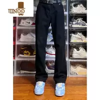 YANXU美式高街头黑色基础款复古水洗微喇牛仔裤修身显瘦直筒长裤男女潮
