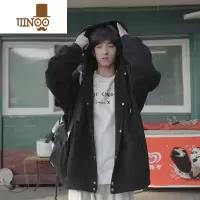 YANXU秋装男士开衫卫衣连帽刺绣单排扣少年感外套宽松时尚青春衣服潮