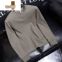 YANXU甄选提花菠萝纹 薄款咖色弹力圆领卫衣男修身潮牌长袖t恤男