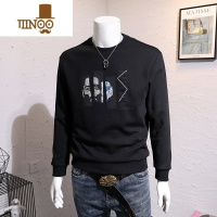 YANXU长袖套头卫衣男休闲圆领创意潮流印花贴布青年帅气修身新品