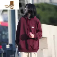 YANXU 连帽卫衣男酒红色长袖情侣外套ins冬加绒日系复古