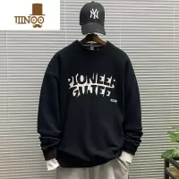 YANXU2023新款圆领套头印花卫衣男休闲宽松百搭潮流青少年内搭上衣
