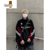 YANXUMaxDstr 美式复古黑红撞色圆领卫衣男宽松长袖潮牌高街上衣