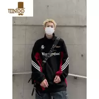 YANXUMaxDstr 美式复古黑红撞色圆领卫衣男宽松长袖潮牌高街上衣