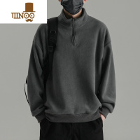 YANXU半拉链高领奥粒绒卫衣男日系复古纯色加绒厚外套双面绒上衣