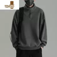 YANXU半拉链高领奥粒绒卫衣男日系复古纯色加绒厚外套双面绒上衣