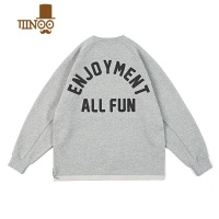 YANXU日系复古500G水洗圆领卫衣字母印花上衣bf情侣休闲外套男