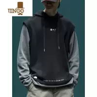 YANXU假连帽卫衣男秋季潮牌宽松大码外套复古休闲百搭长袖男装