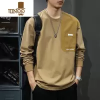YANXU秋季潮牌复古长袖t恤男宽松大码拼接口袋打底衫圆领卫衣