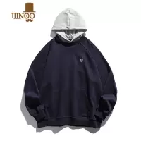 YANXU美式连帽撞色卫衣刺绣运动服休闲套头帽衫假男生秋季外套