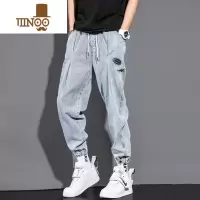 YANXU夏季薄款牛仔裤男士直筒宽松潮牌阔腿休闲哈伦浅色工装束脚长裤子